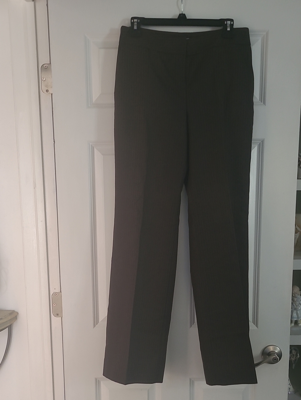 LOFT Women's Dark Brown Pinstripe Straight-Leg Pants